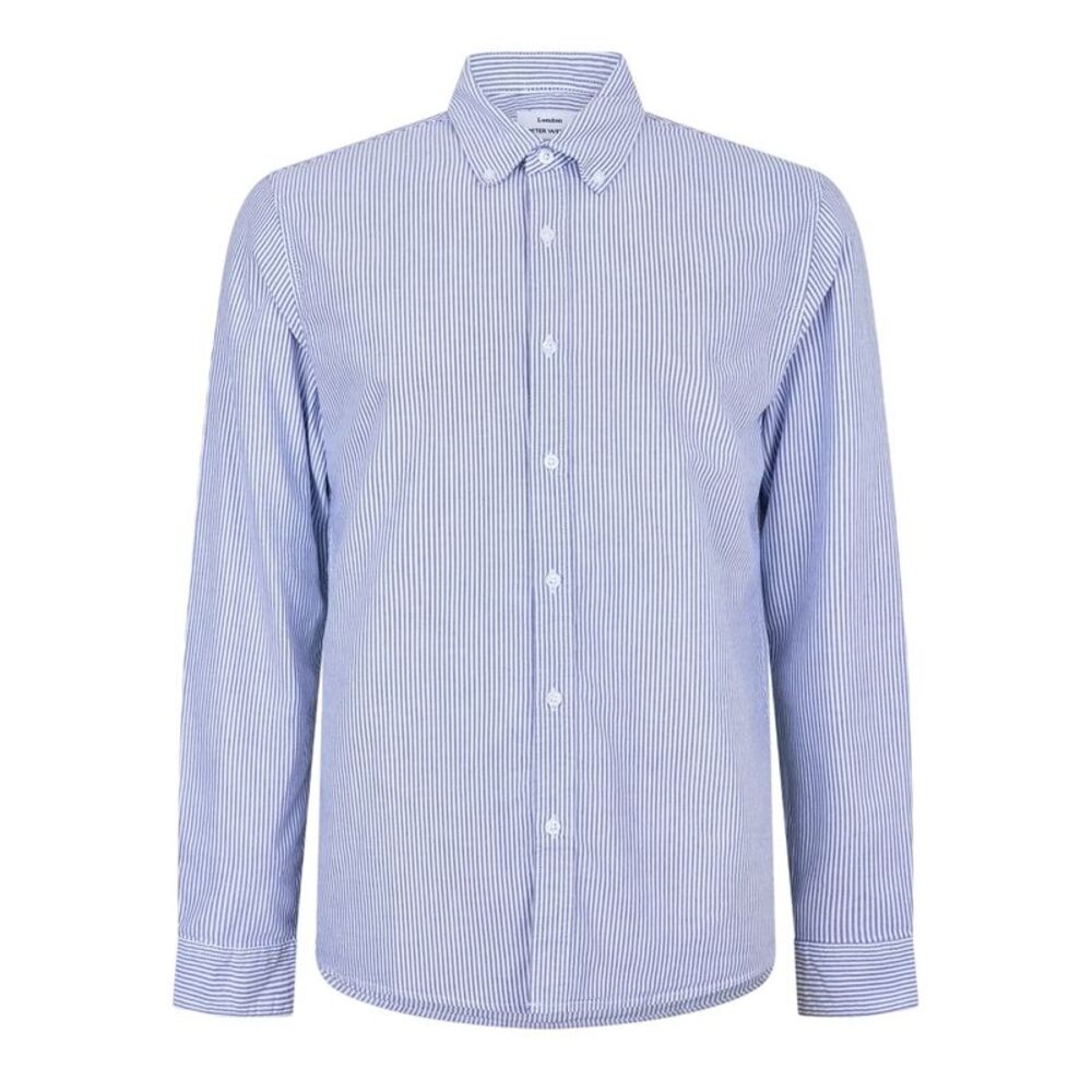 Peter Werth Mens Pinstripe Regular Long-Sleeved Shirt / Navy/White